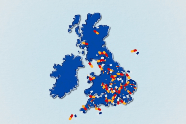 Map of the UK with antibiotics