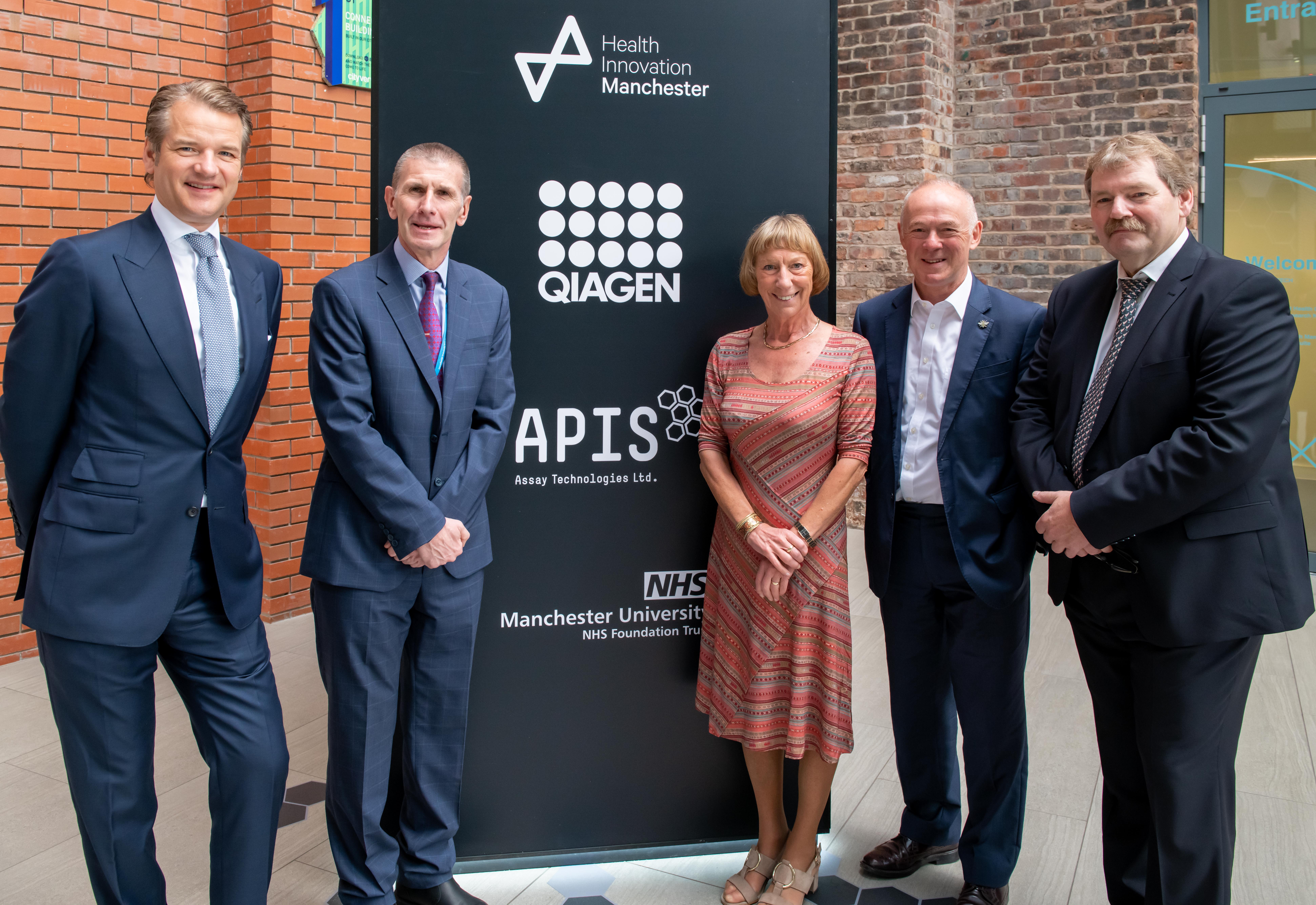 Health Innovation Manchester APIS event. PIC L-R: Peer Schatz, Mike Deegan, Rowena Burns, Sir Richard Leese and Joachim Schorr.
