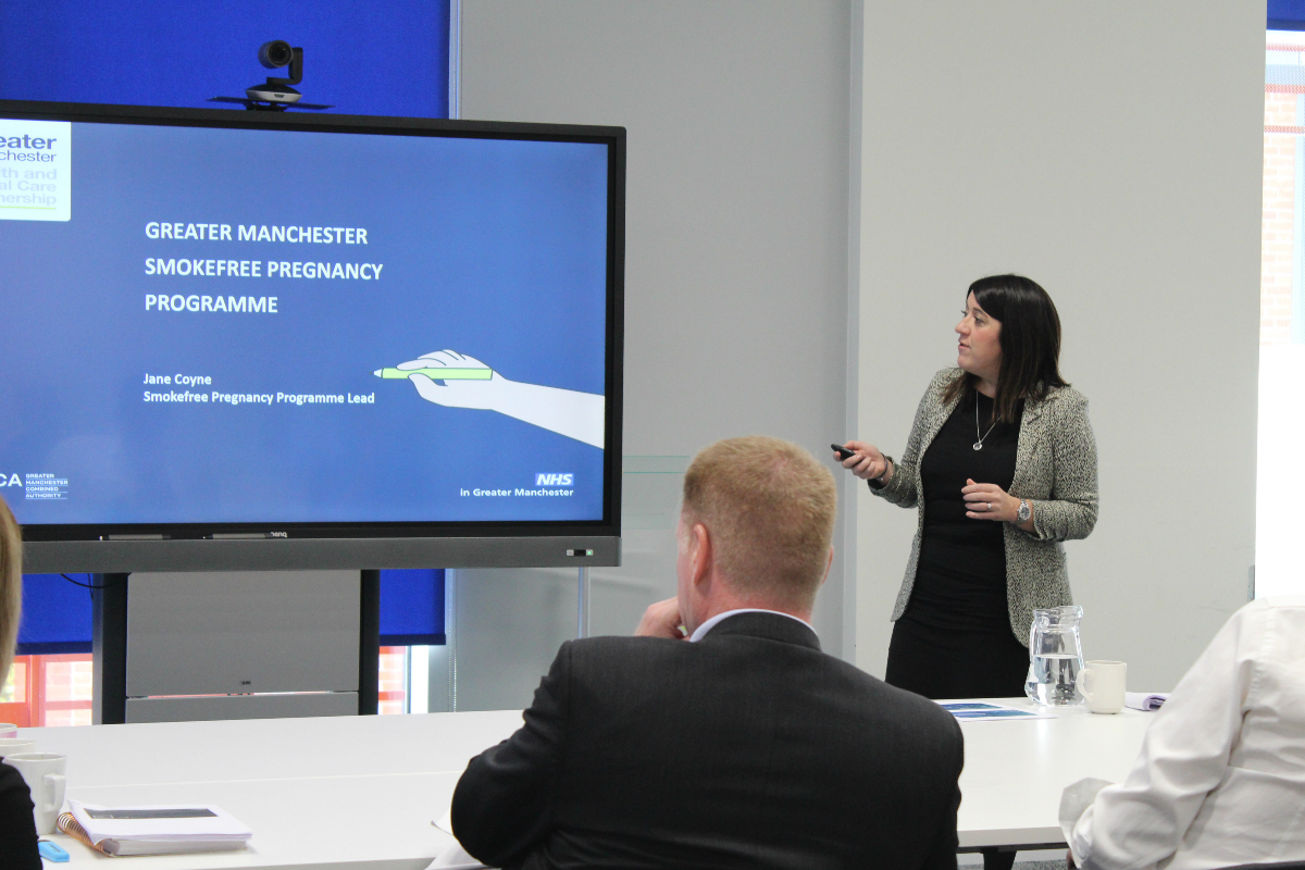 Jayne Coyne of the Smokefree pregnancy project presenting to Aidan Fowler and the Patient Safety Collaborative