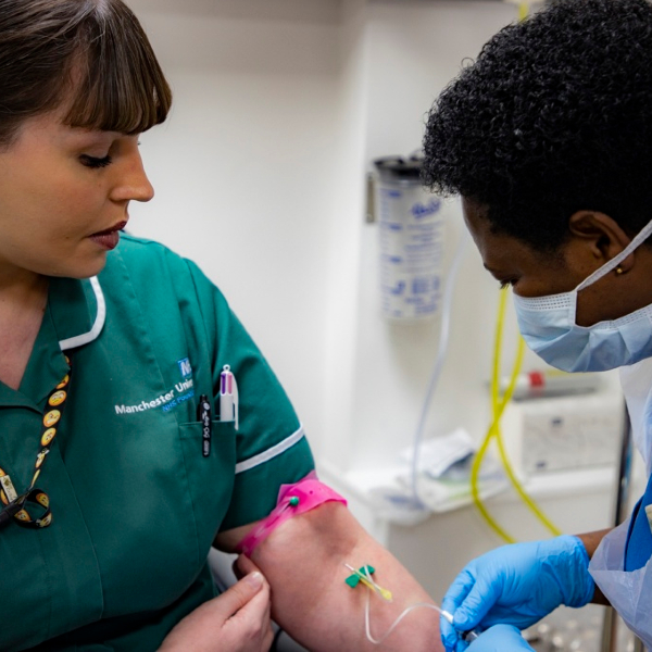 Michelle Hepburn, Clinical Research Practitioner at MFT, provides a blood sample as part of the PHE ESCAPE-COVID research study at MFT