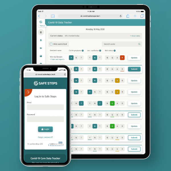 Care Home COVID-19 Tracker Displayed on a tablet and mobile phone