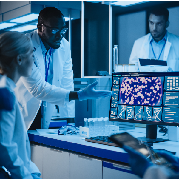 iple Health researchers looking and clinical research on a computer screen