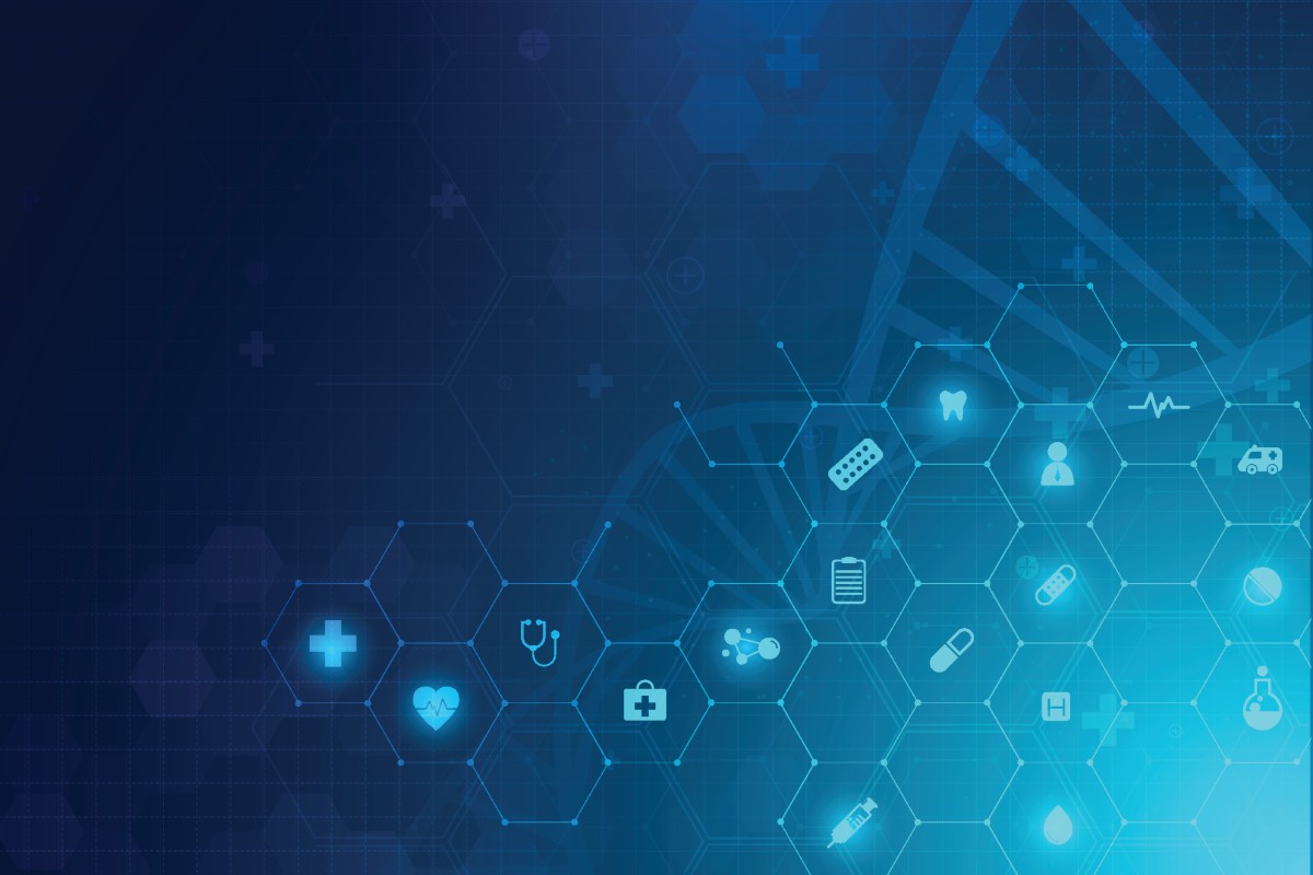 Abstract image of health icons and digital technology