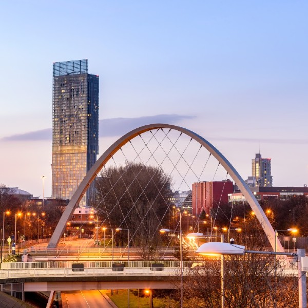 Manchester skyline at dusk