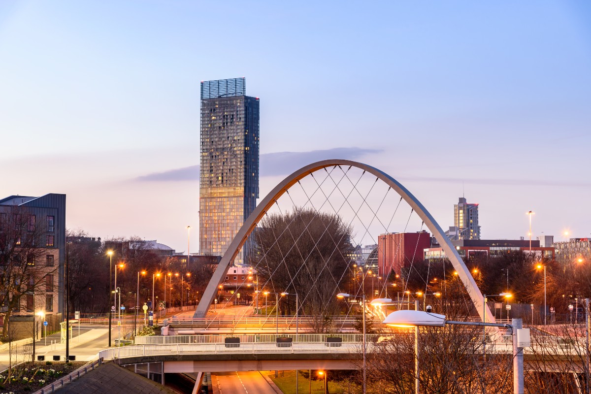 Manchester skyline at dusk