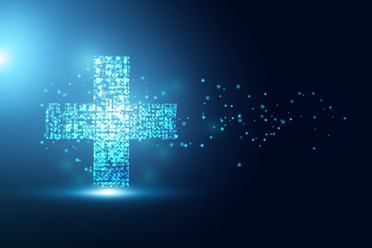 Digital healthcare abstract artwork.