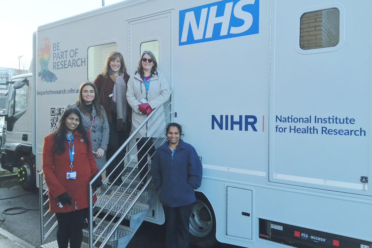 Main image caption (left to right): Sasi Neelamekam, Quality Lead, NIHR Manchester Clinical Research Facility; Sarah Fallon, Chief Operating Officer, NIHR Clinical Research Network Greater Manchester; Beatriz Duran Jimenez, Consultant Pharmacist - Clinical Trials, Manchester University NHS Foundation Trust; Jan Maiden - Facilities Manager - Research and Innovation, Manchester University NHS Foundation Trust; Lebina Pinto, Matron, NIHR Manchester Clinical Research Facility.