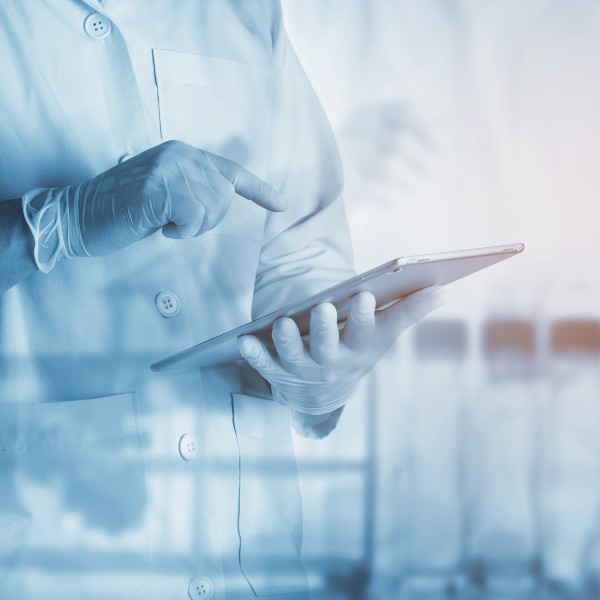 Researcher using tablet