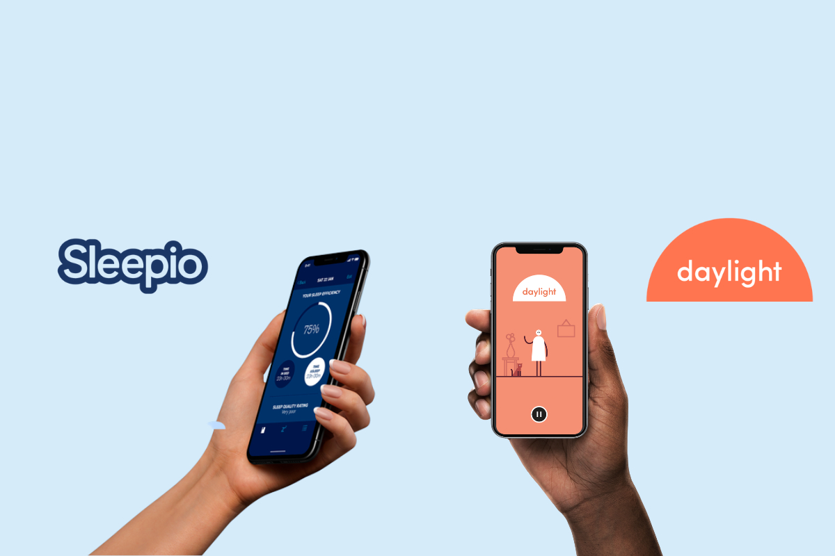 Sleepio & Daylight apps on smartphones.