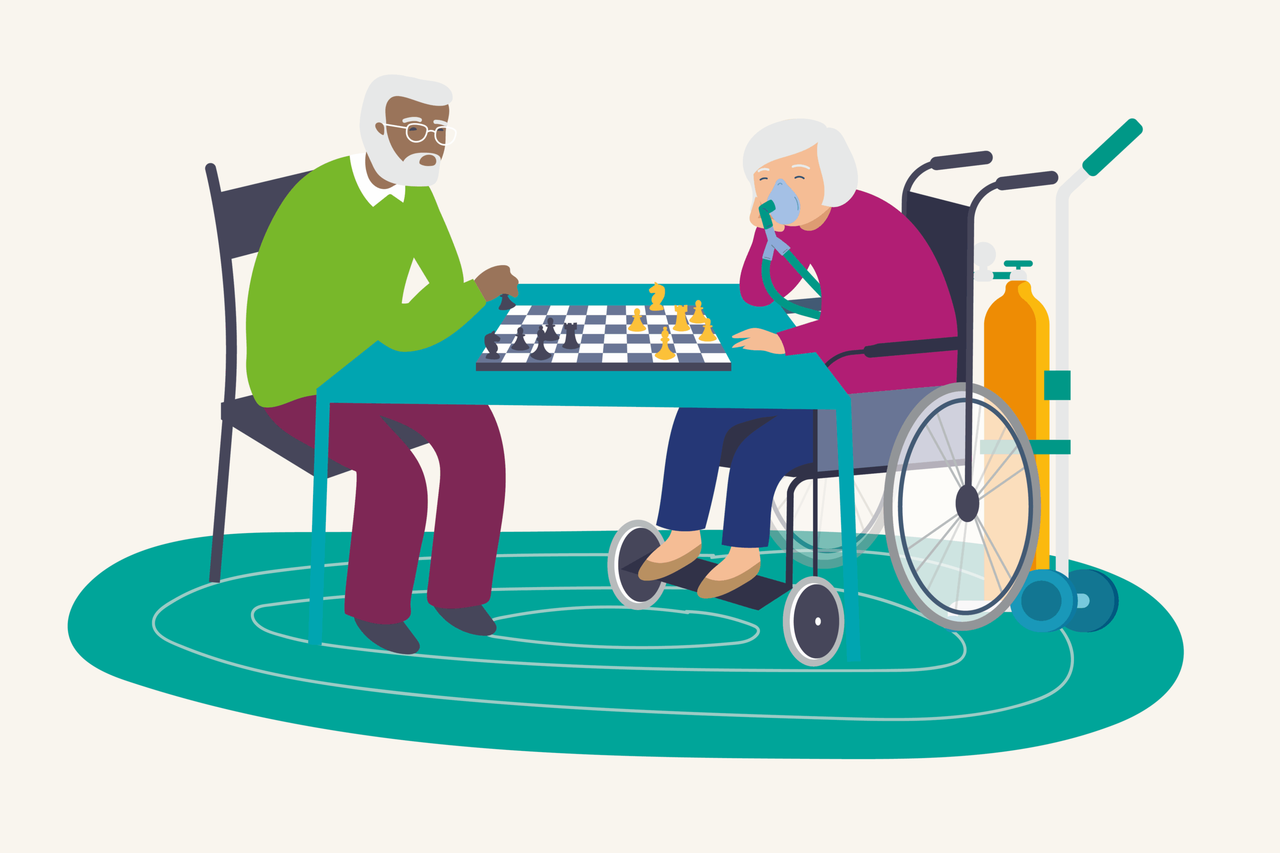 Hospital at Home - elderly patient at home playing a game with her companion