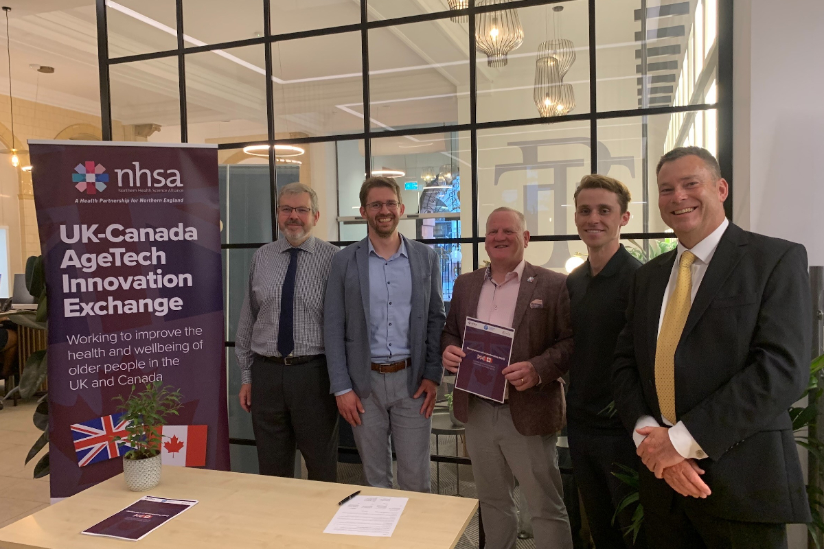MoU being signed in Manchester during a Canadian delegation visit to the UK as part of the joint UK-Canada AgeTech Innovation Exchange.