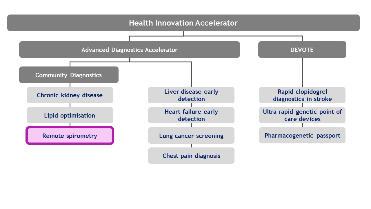 A visual overview of the Health Innovation Accelerator projects, displayed in a tree graph.