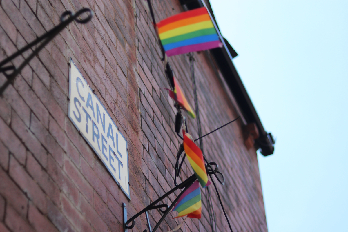 Pride flags on Canal Street in Manchester